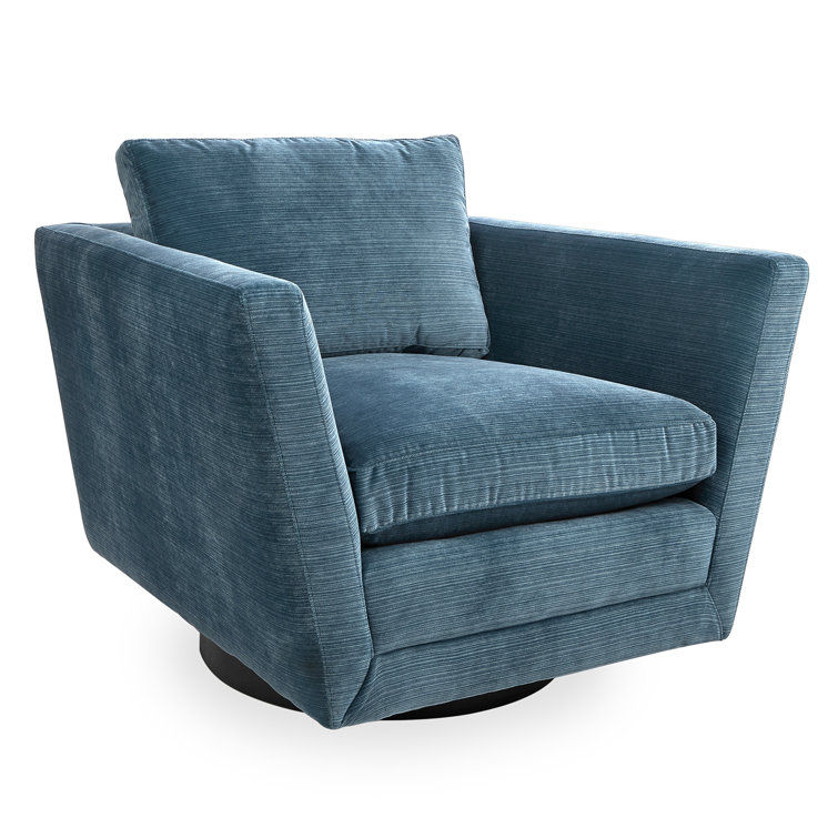 Luxurious Blue Velvet Swivel Armchair with Manufactured Wood Base
