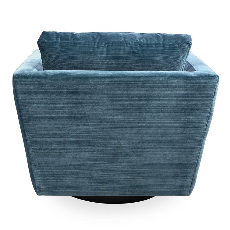 Luxurious Blue Velvet Swivel Armchair with Manufactured Wood Base