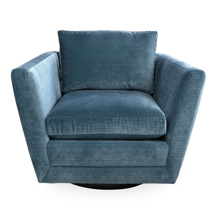 Luxurious Blue Velvet Swivel Armchair with Manufactured Wood Base