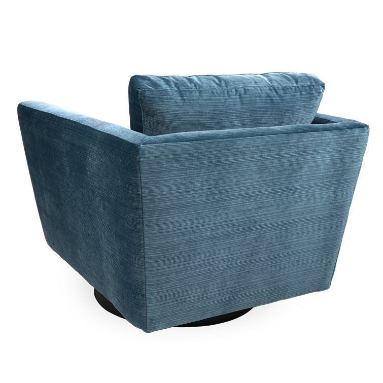 Luxurious Blue Velvet Swivel Armchair with Manufactured Wood Base