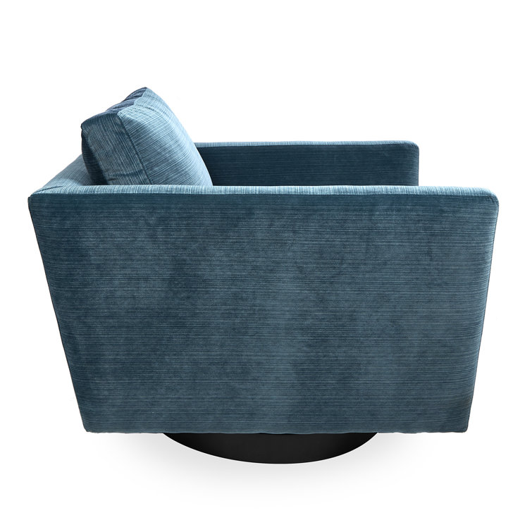 Luxurious Blue Velvet Swivel Armchair with Manufactured Wood Base