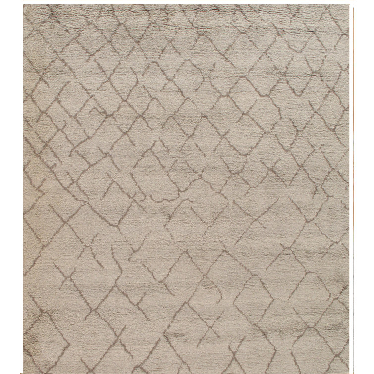 Hand-Knotted Gray Wool 9' x 12' Rectangular Area Rug
