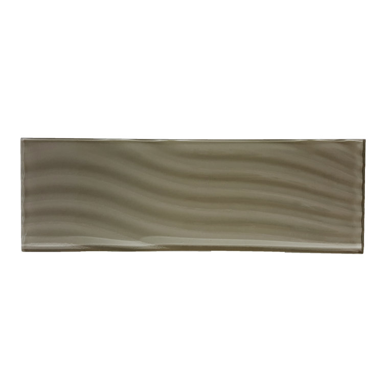 Beige Glossy Textured Glass Subway Wall Tile 4x12
