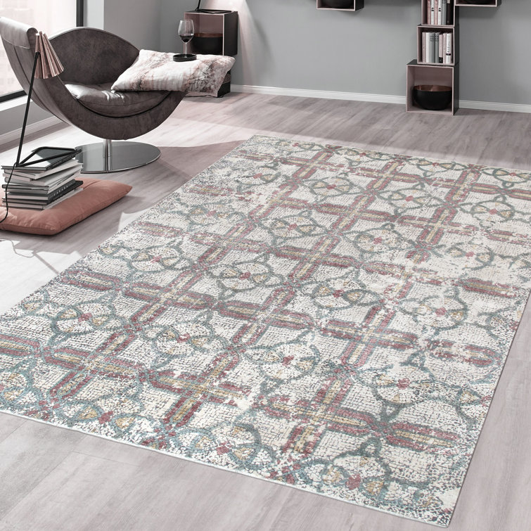 Ivory and Multi Hand-Knotted Wool Silk Area Rug