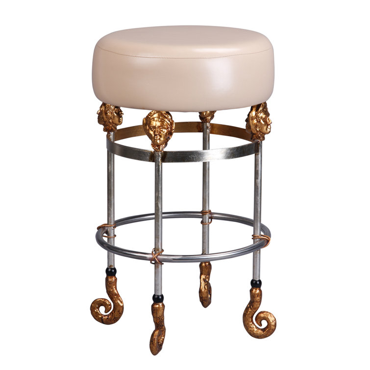 Putty Leather and Metal Backless Counter Stool
