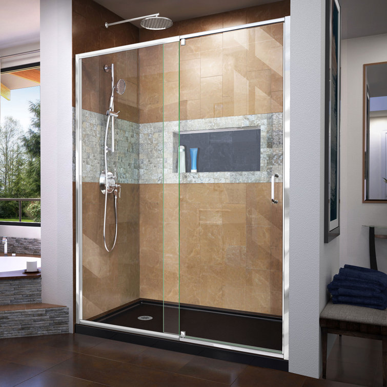 Flex 42" W x 34" D x 74.75" H Semi-Frameless Clear Glass Pivot Shower Kit