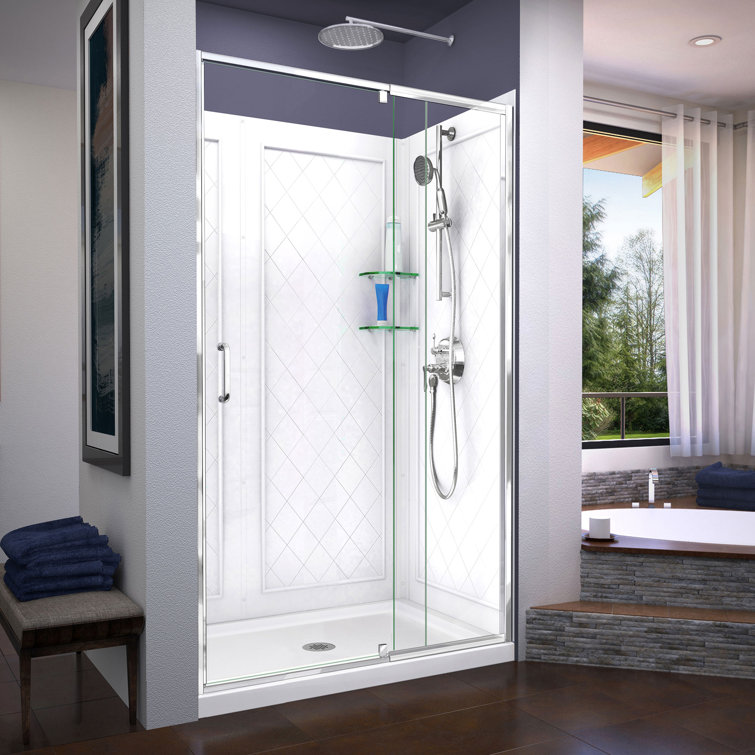 Flex 48" Chrome Semi-Frameless Pivot Shower Kit with Clear Glass