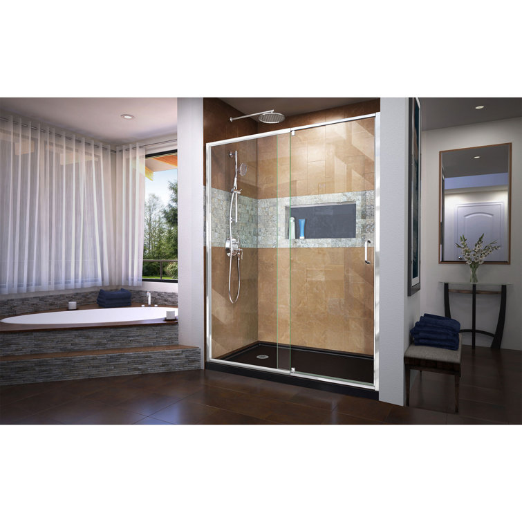 Flex 42" W x 34" D x 74.75" H Semi-Frameless Clear Glass Pivot Shower Kit