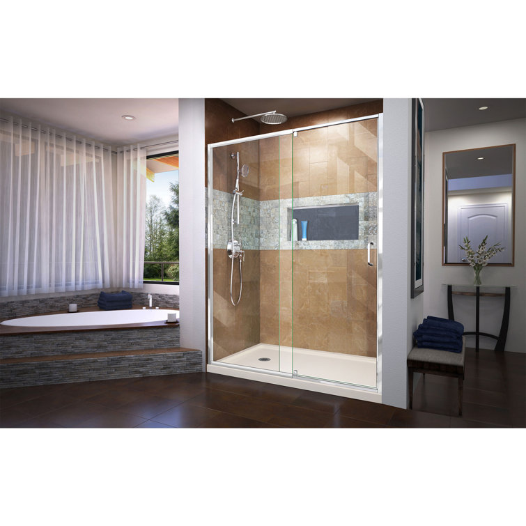 Flex 42" W x 34" D x 74.75" H Semi-Frameless Clear Glass Pivot Shower Kit