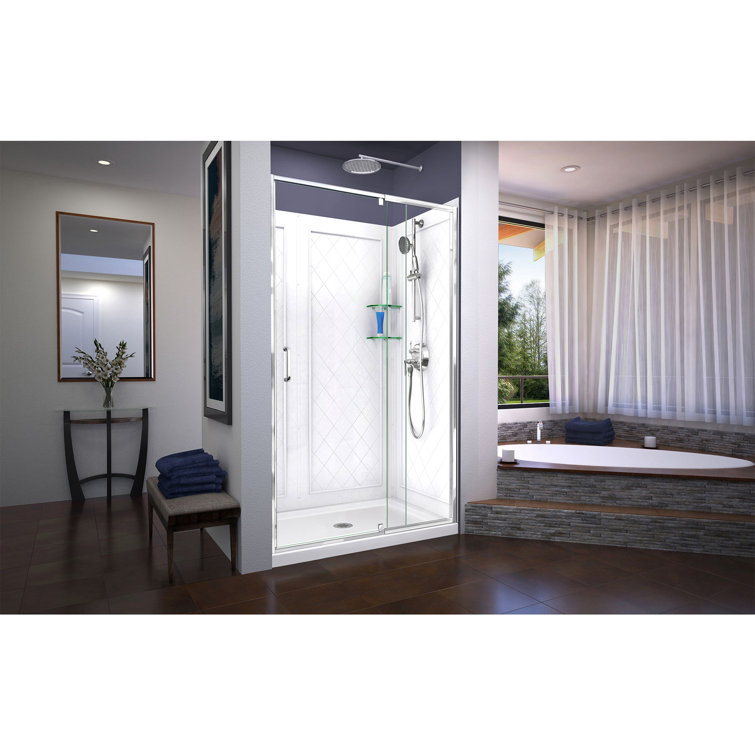 Flex 48" Chrome Semi-Frameless Pivot Shower Kit with Clear Glass