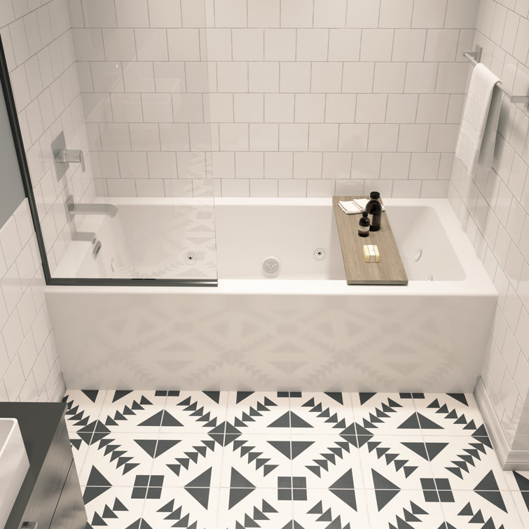 Modern Black Acrylic Alcove Soaking Bathtub 60"x32"