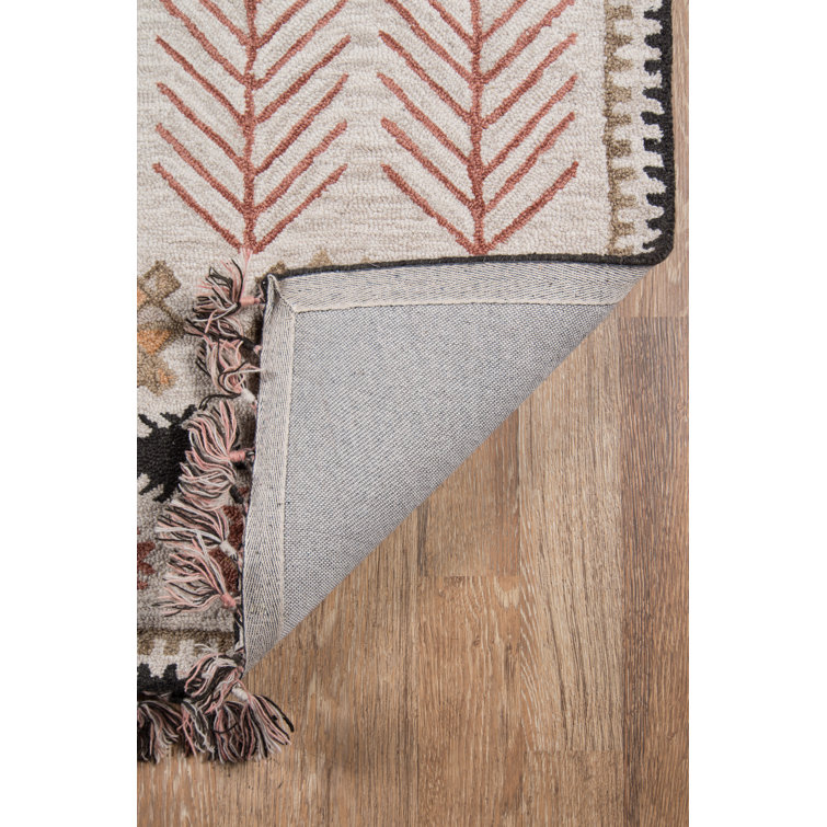 Handmade Red and Beige Wool Geometric 5' x 8' Rug