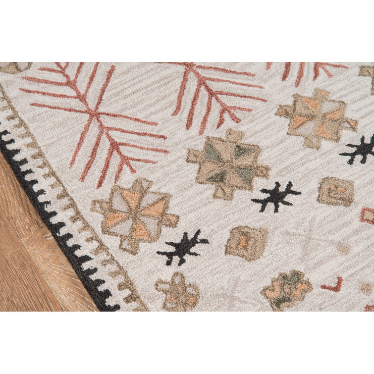 Handmade Red and Beige Wool Geometric 5' x 8' Rug
