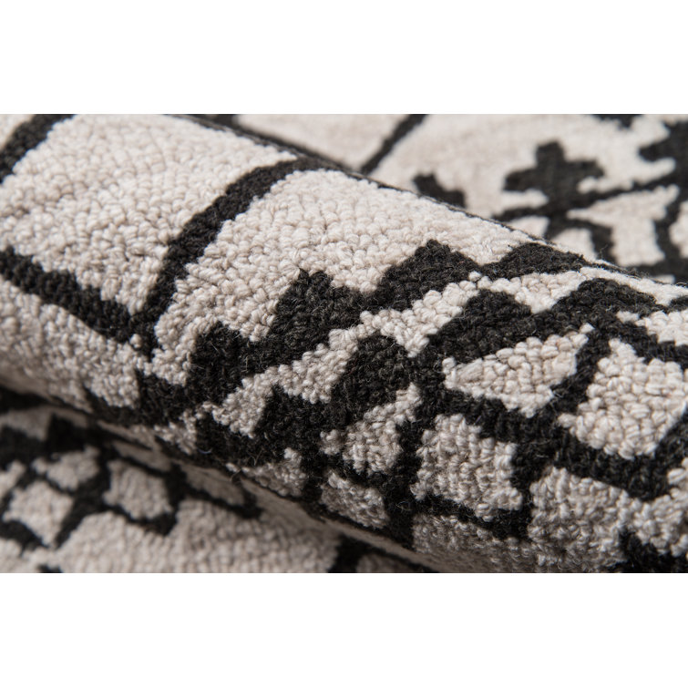 Gray and Black Geometric Wool Handmade Rectangular Area Rug