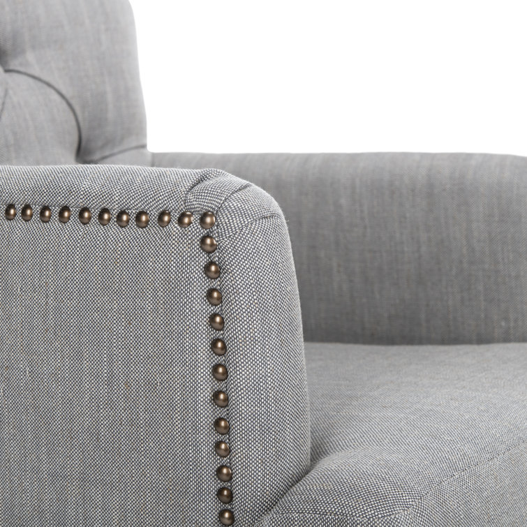Colin Stone Grey Leather and Wood Contemporary Armchair