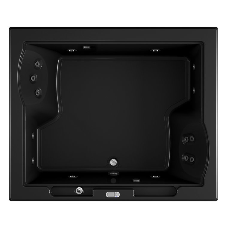 Fuzion Black Acrylic Rectangular Drop-in Whirlpool Bathtub with Jets