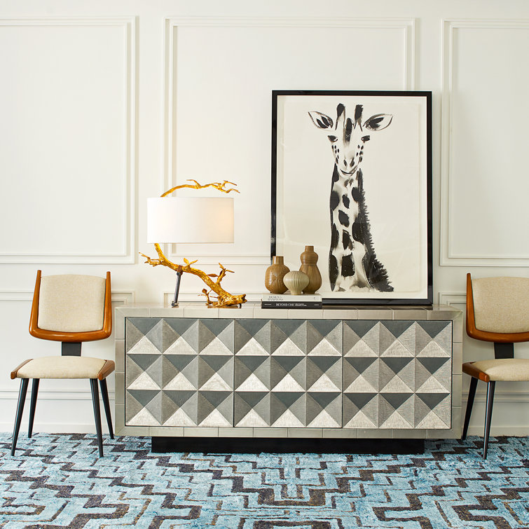 Handcrafted Nickel-Plated Metal 70" Credenza with Navy Interior