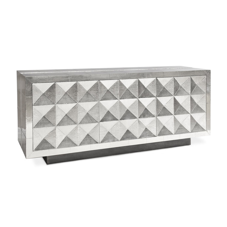 Handcrafted Nickel-Plated Metal 70" Credenza with Navy Interior