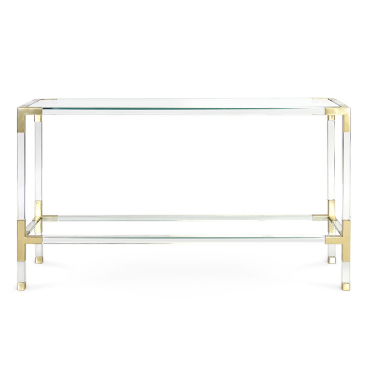 Jacques Luxe Clear Acrylic and Brass Console with Glass Shelf