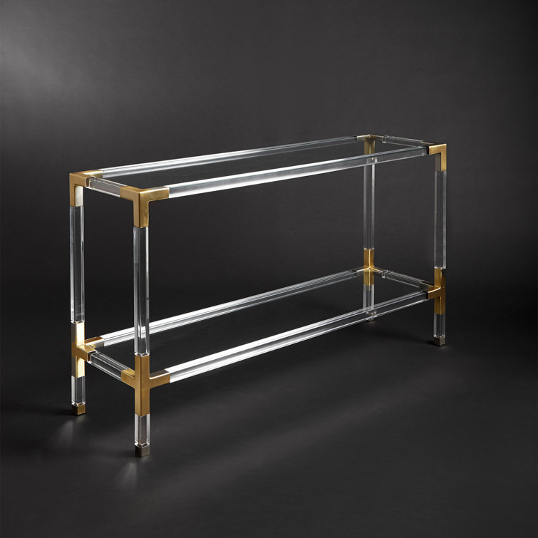 Jacques Luxe Clear Acrylic and Brass Console with Glass Shelf
