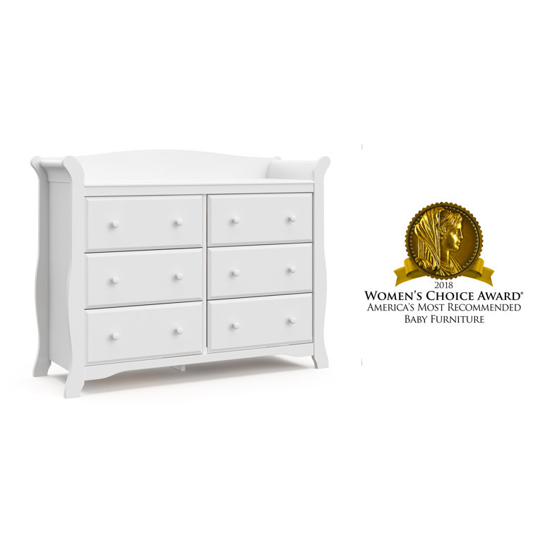Avalon Sleek White 6-Drawer Nursery Dresser with Ball Bearing Glides