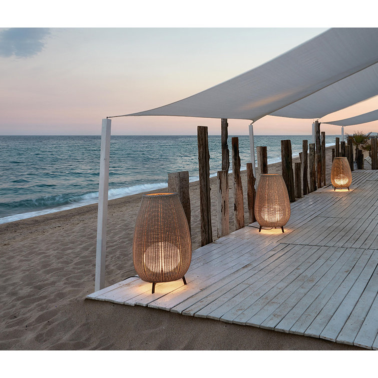 Brown Rattan LED Outdoor Floor Lamp with Black Cord