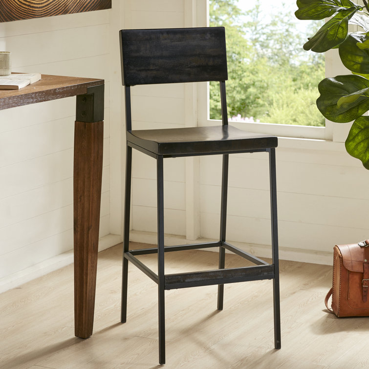 Tacoma 24.8" Black Wood and Metal Counter Stool