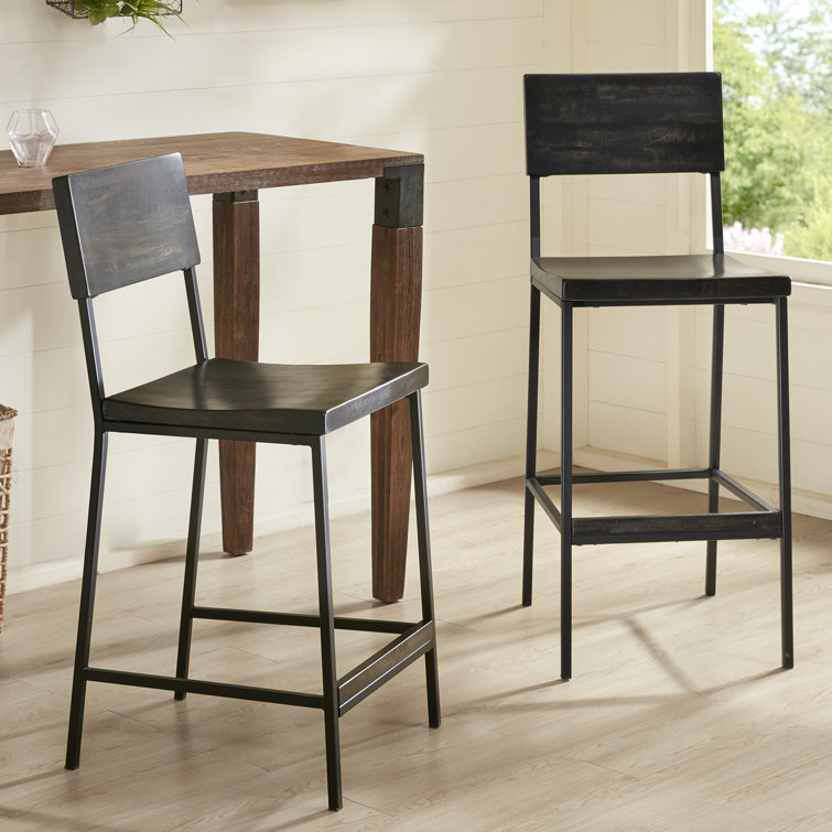 Tacoma 24.8" Black Wood and Metal Counter Stool