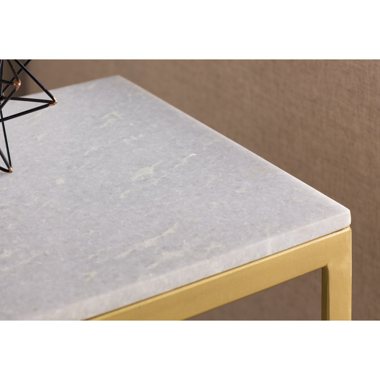 Antique Gold & White Marble Square End Table