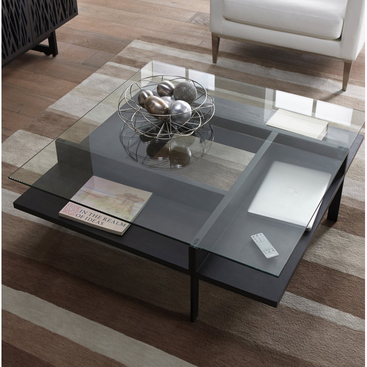 Charcoal Square Glass Top Coffee Table with Metal Base