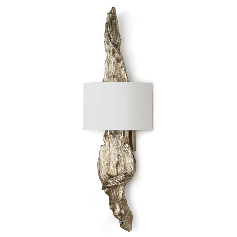 Ambered Silver Leaf Resin Wall Sconce with Linen Shade