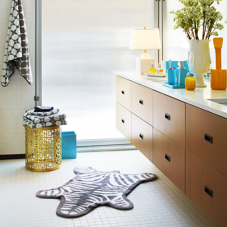 Zebra Pattern Black and White Cotton Reversible Bath Mat