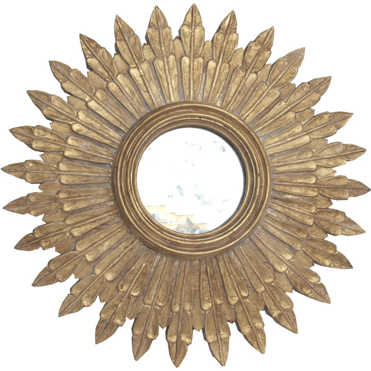 Santo Round Wood and Gold Leaf Sunburst Wall Mirror, 24"