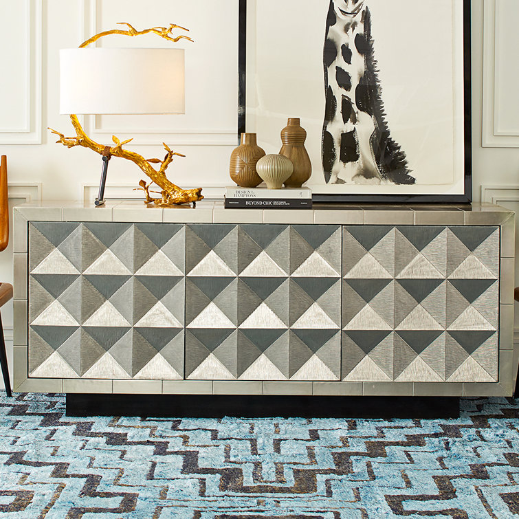 Handcrafted Nickel-Plated Metal 70" Credenza with Navy Interior