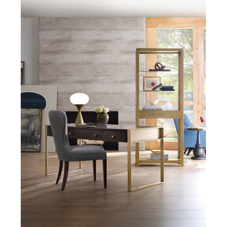 Brushed Brass and Glass Tall Adjustable Bookcase with Drawer
