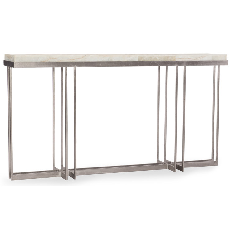 Contemporary 64.75'' Silver Stone Top Metal Console Table