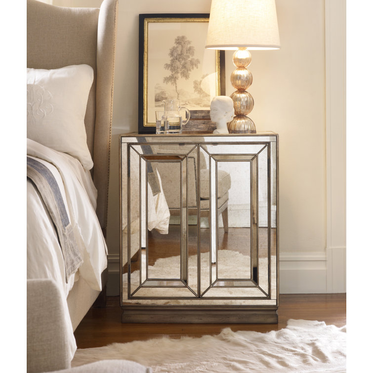 Gold and Silver Mirrored 2-Drawer Traditional Nightstand