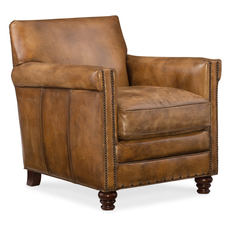 Beige Leather Traditional Handcrafted Club Chair