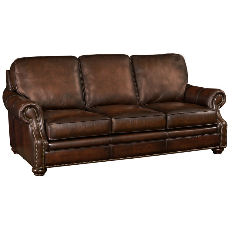 83'' Dark Brown Leather Sofa with Nailhead Trim