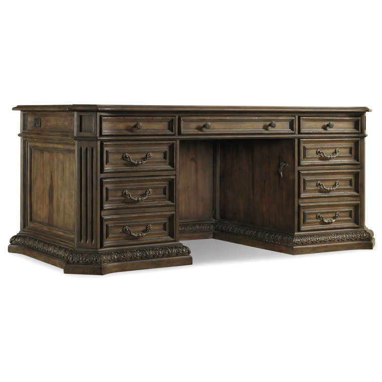 Rustic Walnut Traditional Executive Desk with Filing Cabinet