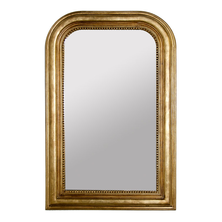 Elegant Gold Leaf Rectangular Wall Mirror with Beaded Frame