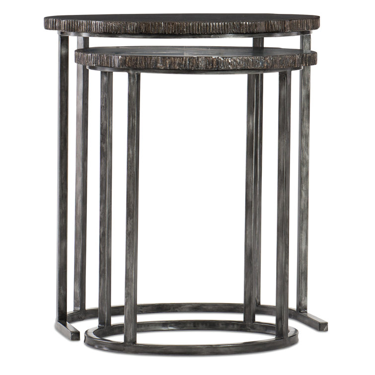 Sleek Black Metal & Wood Round Nesting Accent Tables