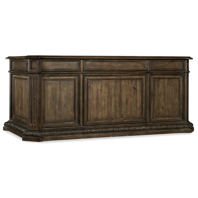 Rustic Walnut Traditional Executive Desk with Filing Cabinet