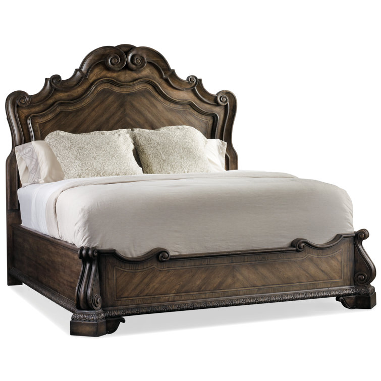 King Brown Wood Traditional Panel Bed with Drawers