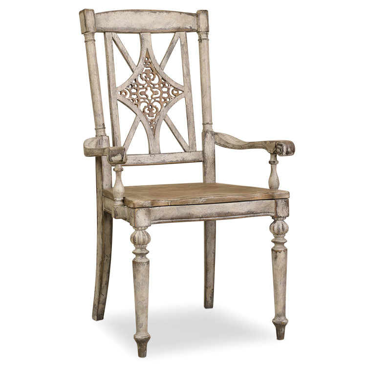 Vintage White Solid Wood Arm Chair with Fretwork Back