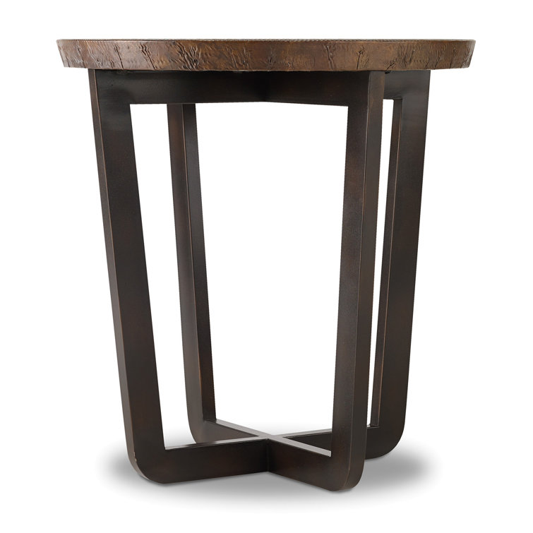 Bronze Copper Round End Table with Textured X-Base