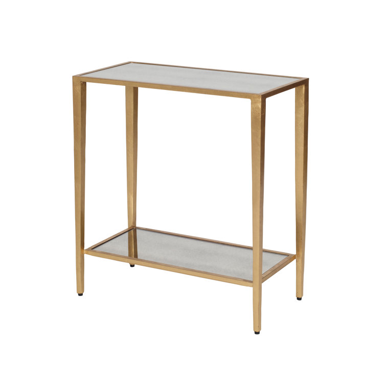 Joyce Gold Leaf Rectangular Mirrored Glass Top End Table