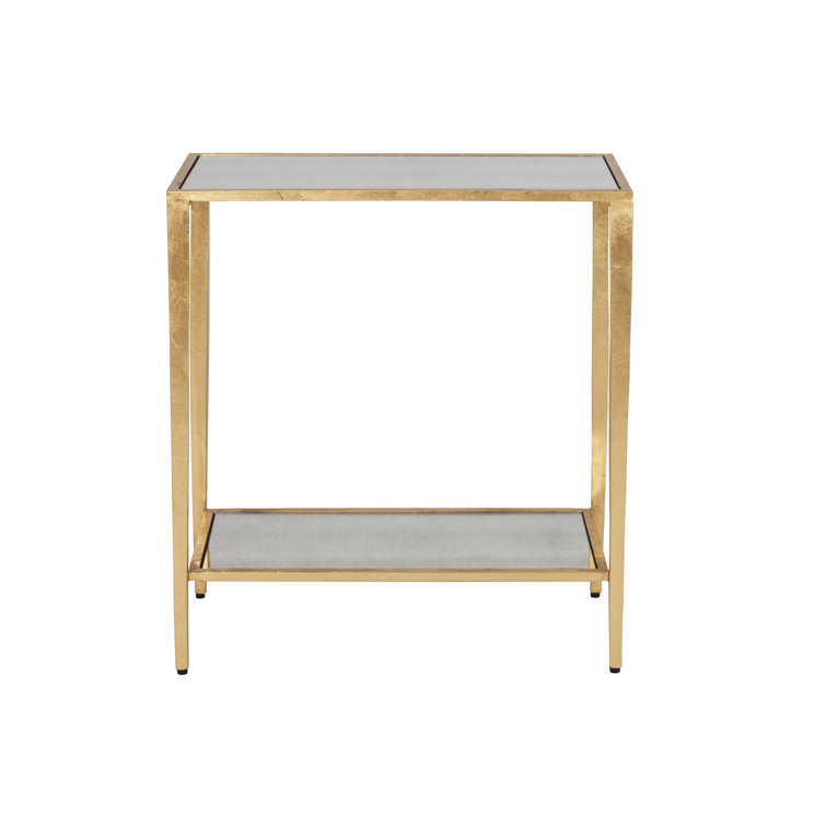 Joyce Gold Leaf Rectangular Mirrored Glass Top End Table