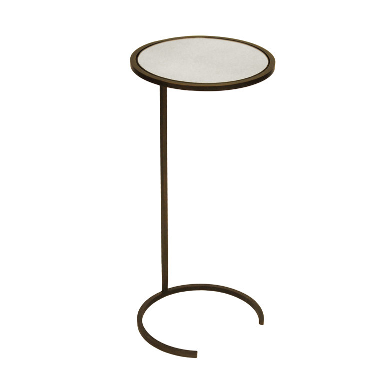 Bronze Round Metal and Glass Mirrored End Table