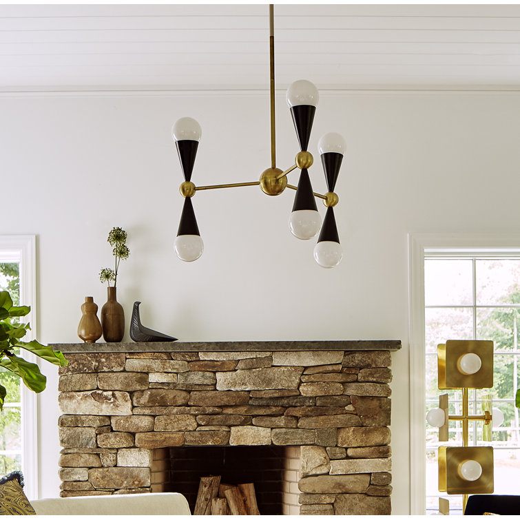 Sleek Black and Brass Sputnik 6-Light Chandelier
